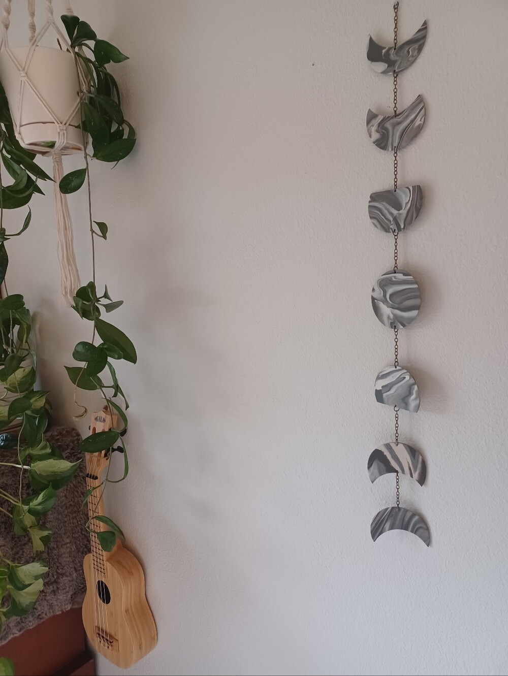 Handmade Marble Moon Phase Wall Hanging - Light Grey And White
